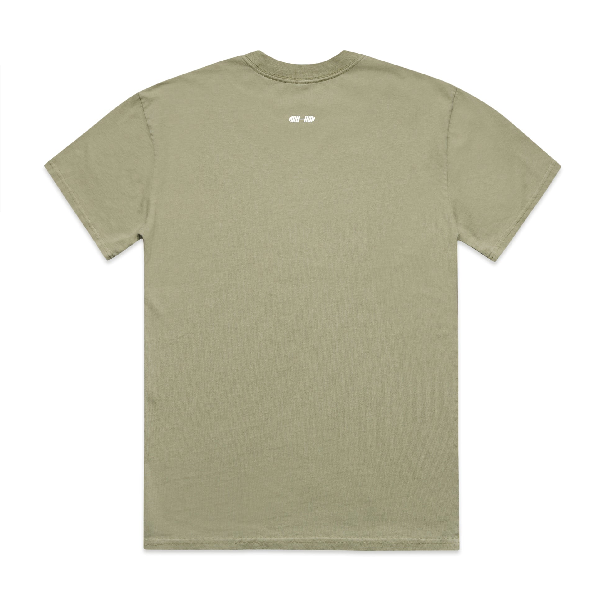 Sage t-shirt with a small logo on the back against a white background