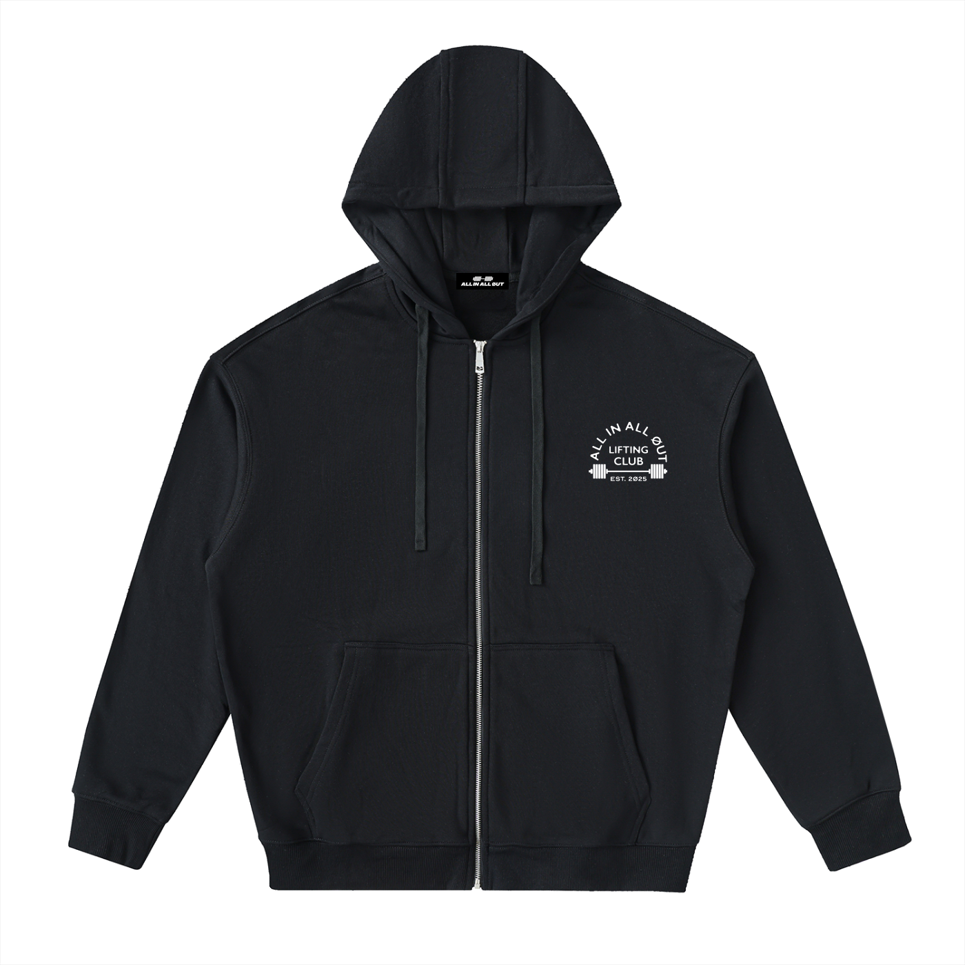 Lifting Club Drop-Shoulder Zip Hoodie in Black - Image 2