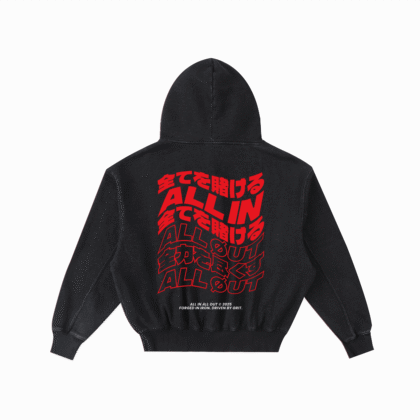 Flag Frayed Grunge Hoodie in Black