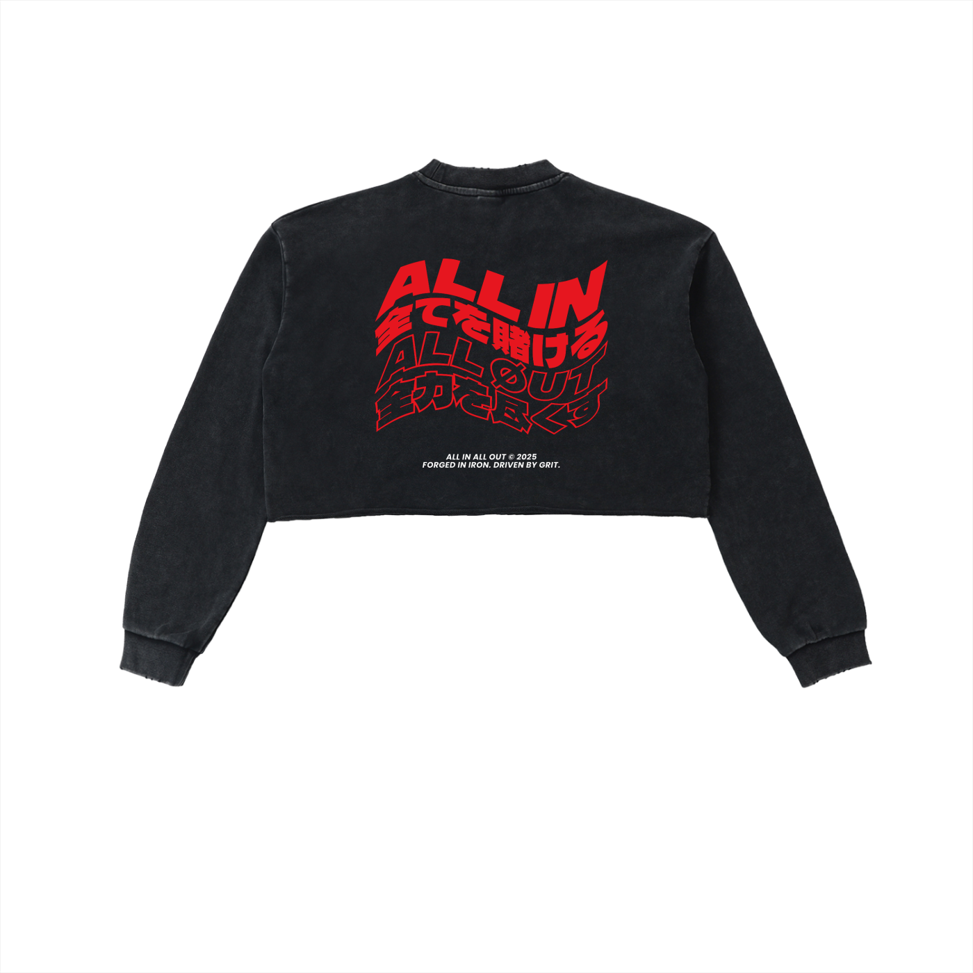 Flag Grunge Raw Edge Cropped Sweatshirt in Black - Image 2