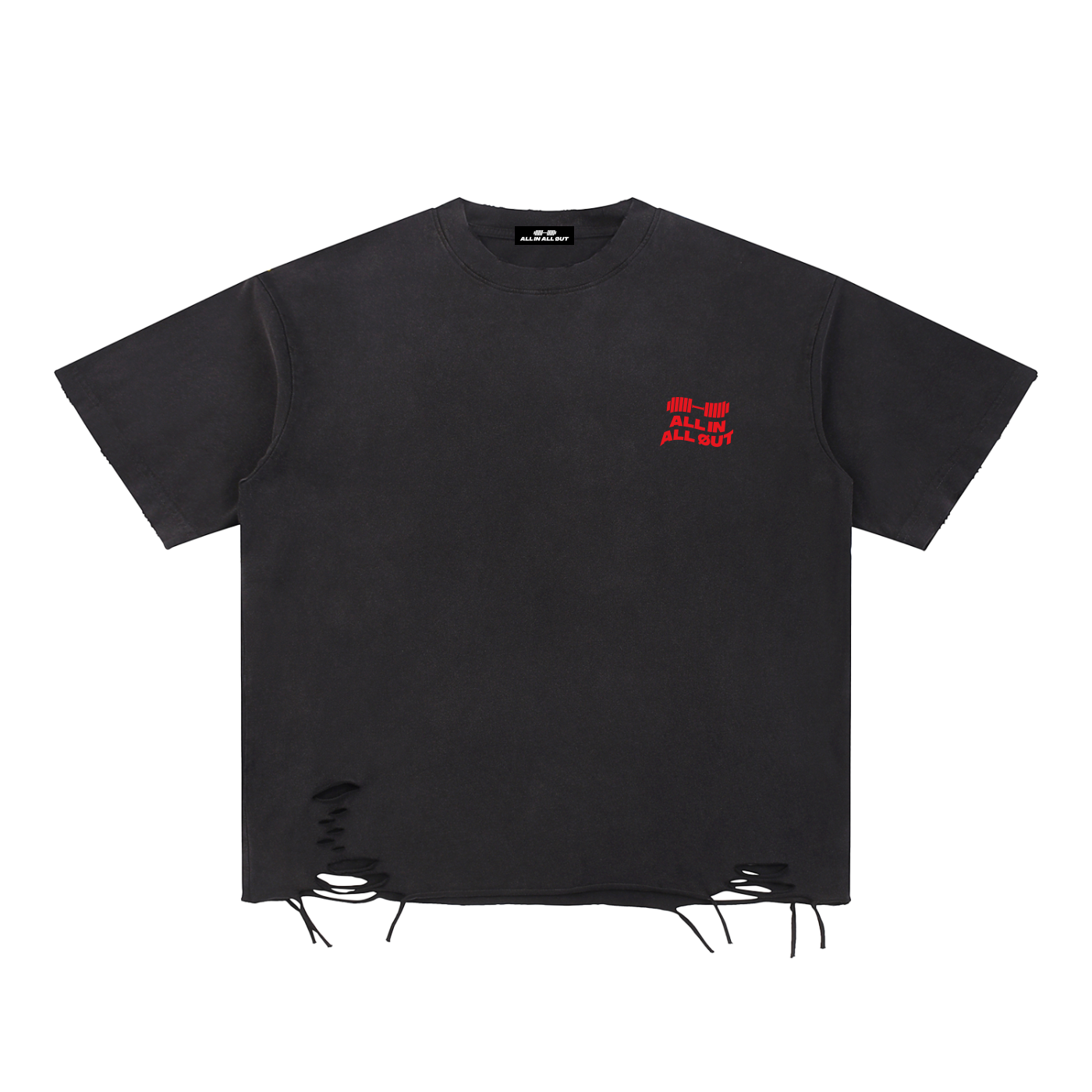 Flag Grunge Raw Edge T-Shirt in Black - Image 2