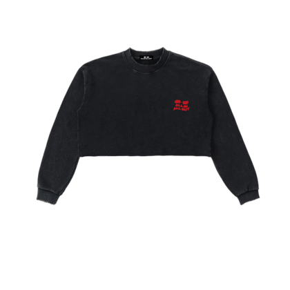 Flag Grunge Raw Edge Cropped Sweatshirt in Black